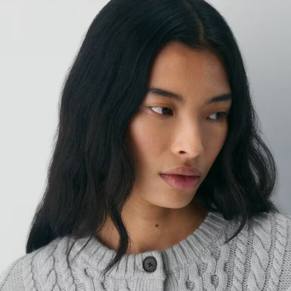 NWT Aritzia Heritage Knit Merino Wool Crew Cardigan Heather Chrome S - Picture 4 of 6